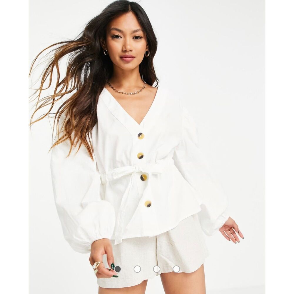 ASOS DESIGN Cotton Button Top with Tie Waist